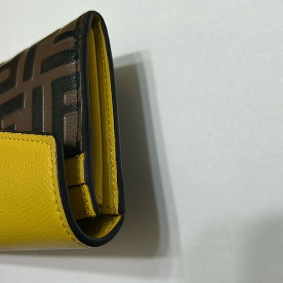 Authentic Fendi Leather Yellow & Brown FF Continental Long Wallet. - Picture 11 of 17
